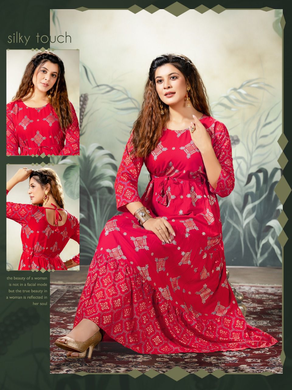 Golden Style Fancy Ethnic Wear Printed Rayon Anarkali Long Kurti Collection